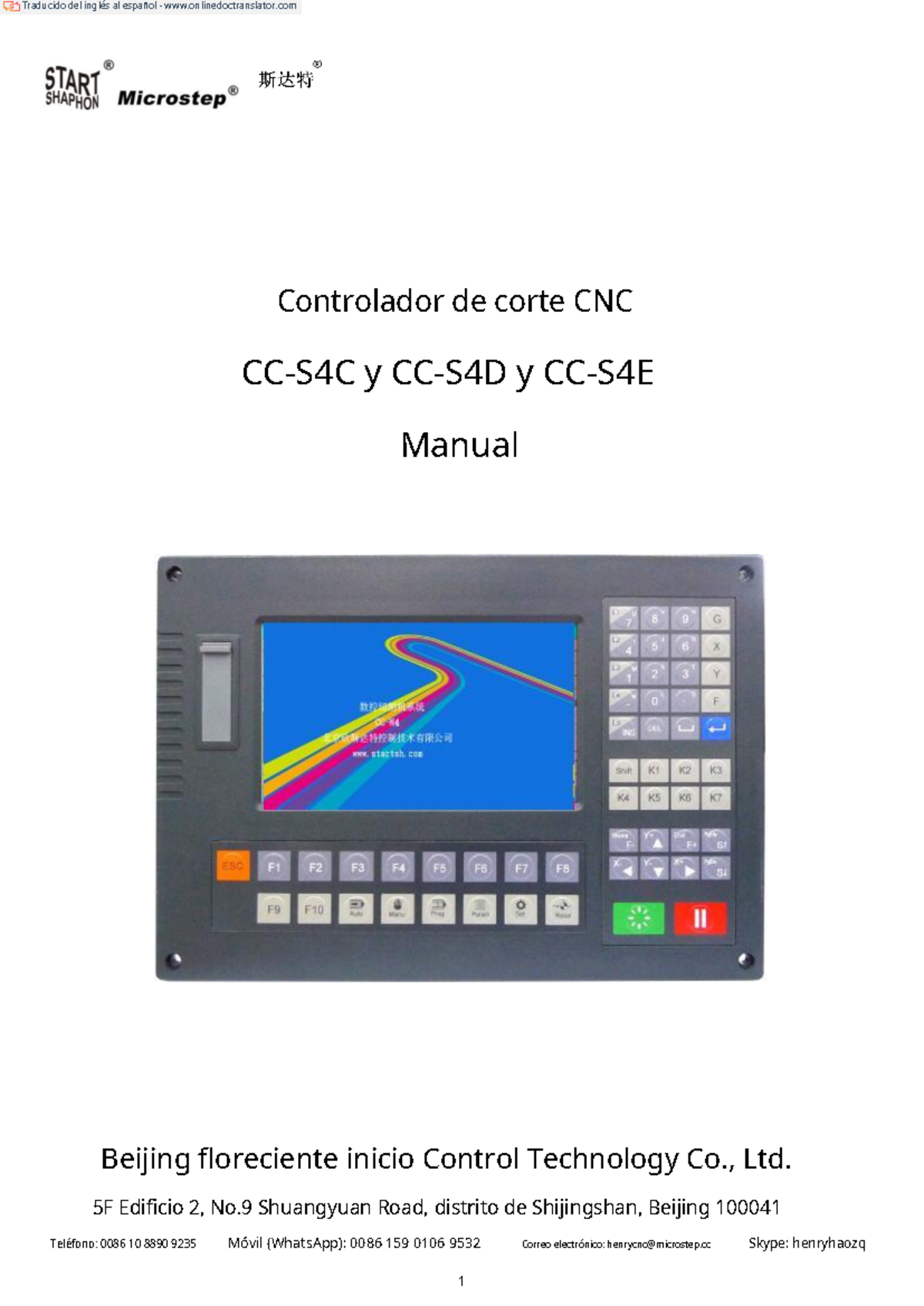 Manual del Controlador de Corte CNC CC-S4C, CC-S4D y CC-S4E (ES) - Document Preview