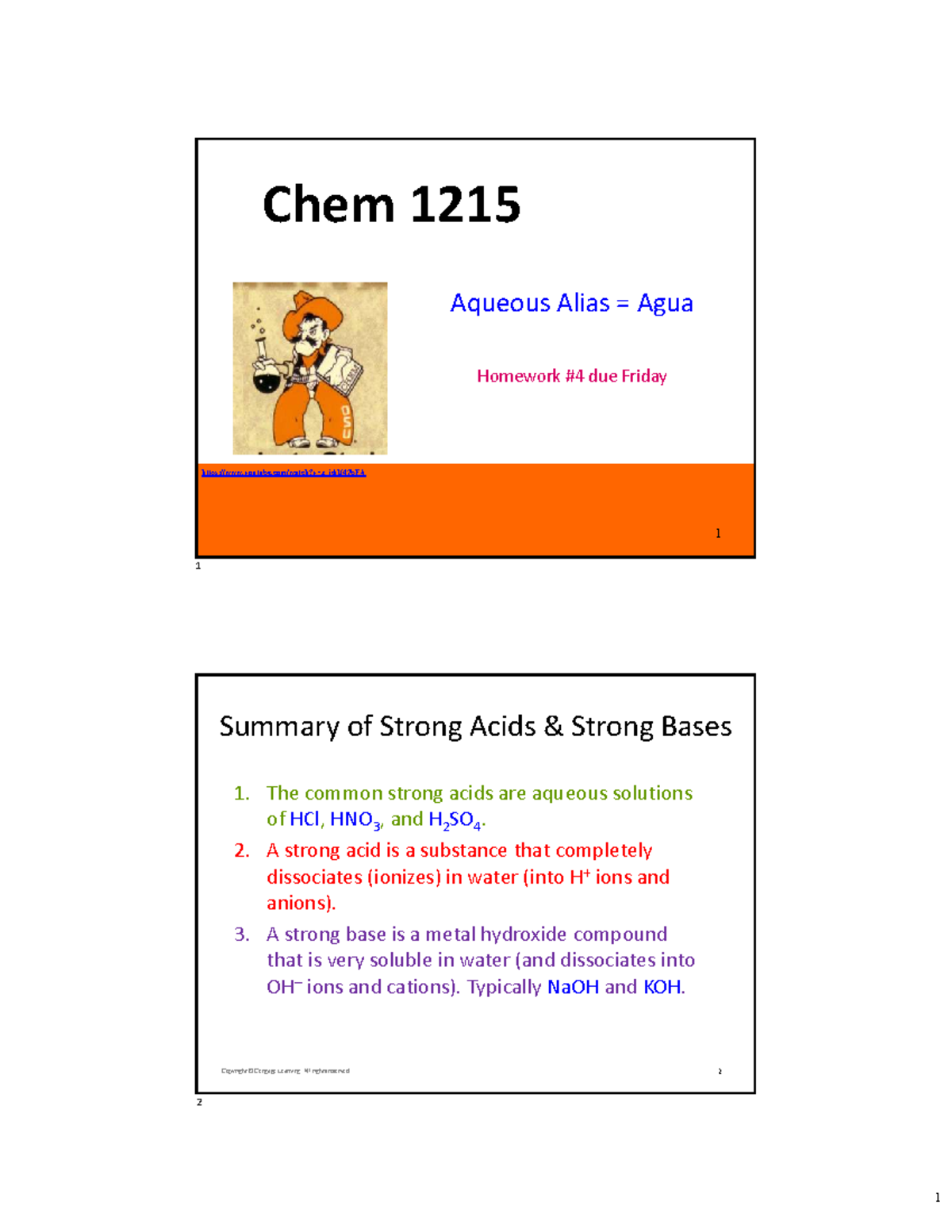 Chem 1215 Lecture 16: Summary of Strong Acids & Bases - Studocu