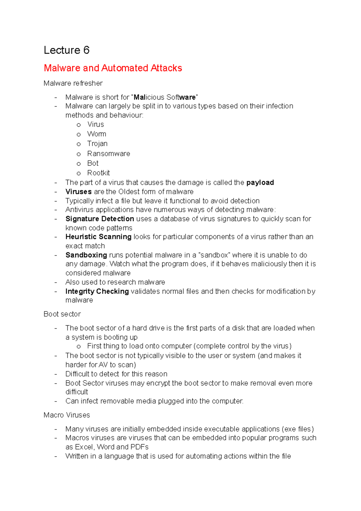 Lecture 6: Malware Types & Automated Attack Strategies - Studocu