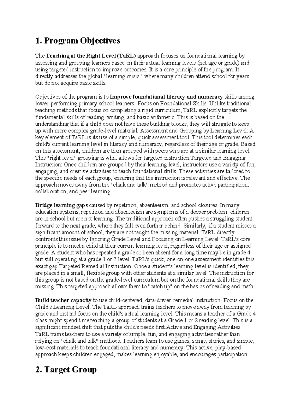 EPE 300 Assignment 1: Teaching at the Right Level (TaRL) Approach ...