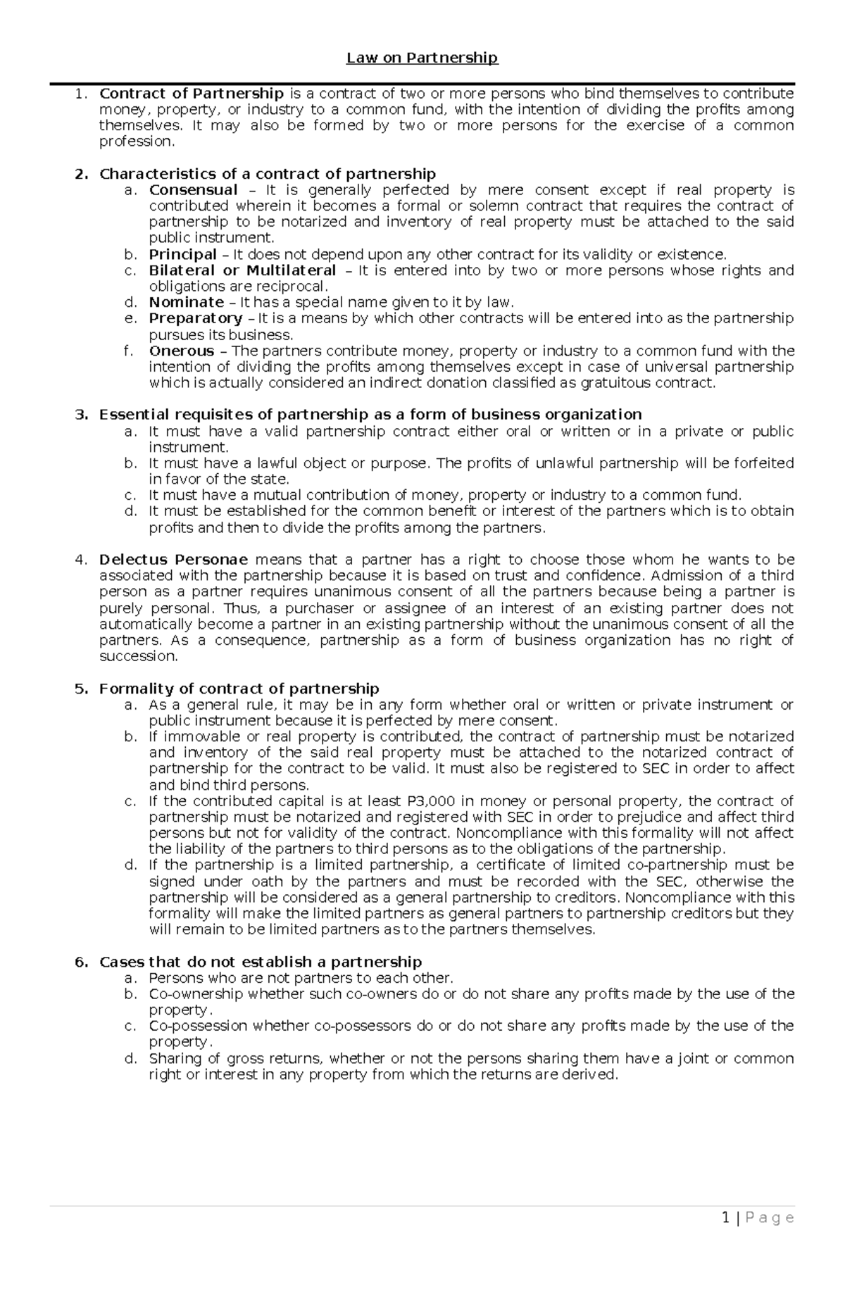 Module I: Law on Partnership 2 - Key Concepts and Principles - Studocu
