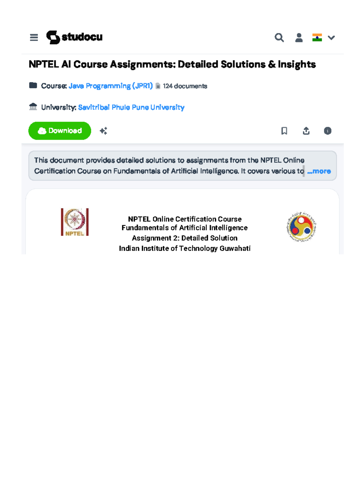 NPTEL AI Course Assignments Solutions: Java Programming (JPR1) - Studocu
