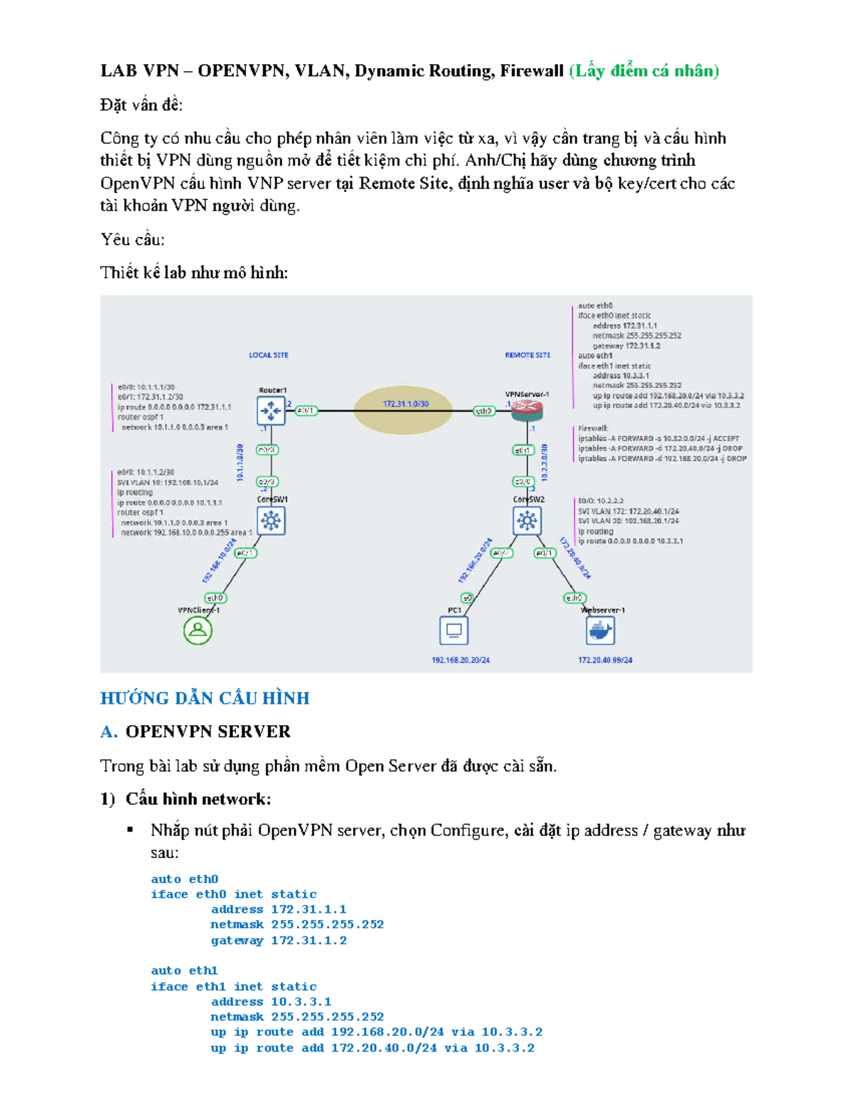 LAB 7: OpenVPN Configuration, VLAN, and Firewall Setup - Studocu
