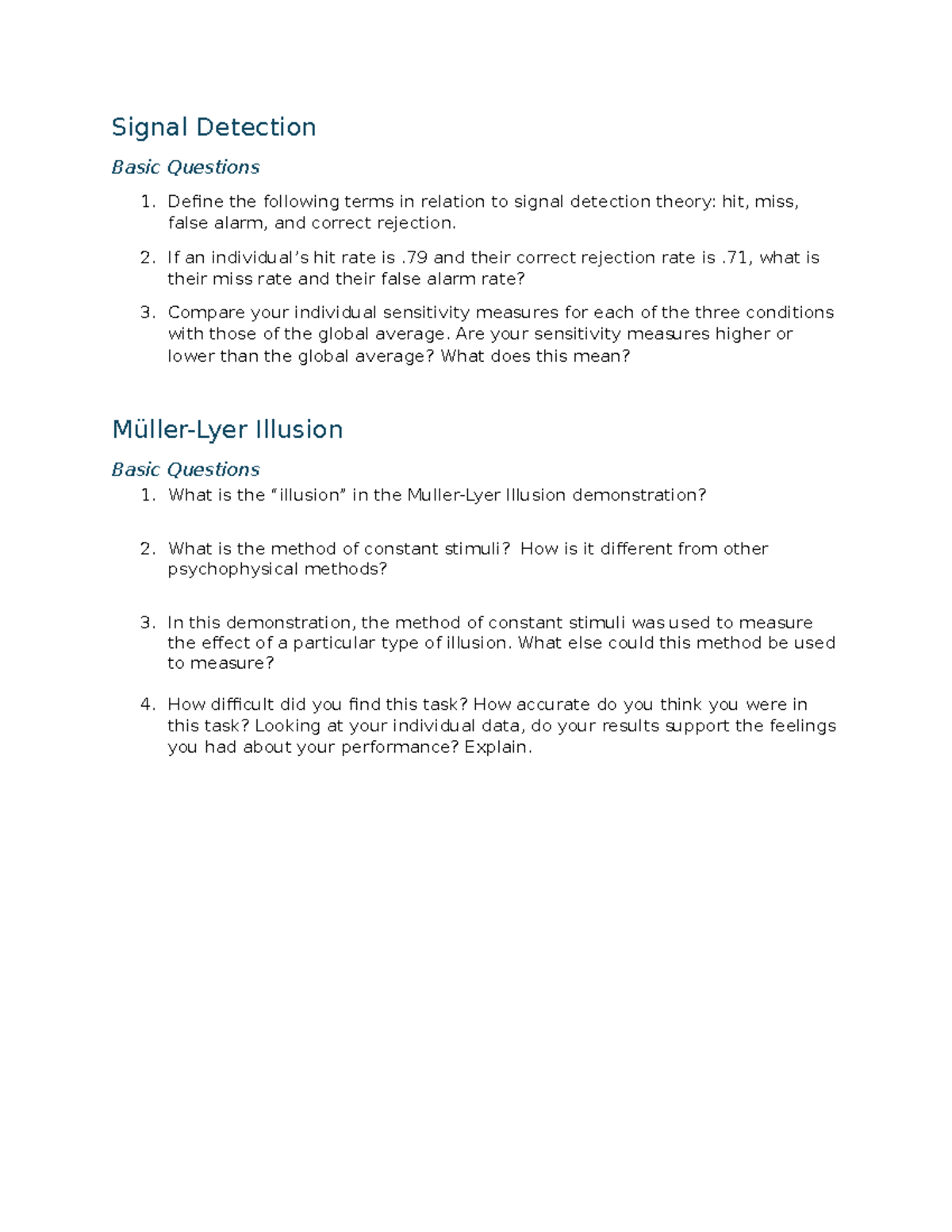 Lab1: Signal Detection & Illusion Theory Questions - Studocu