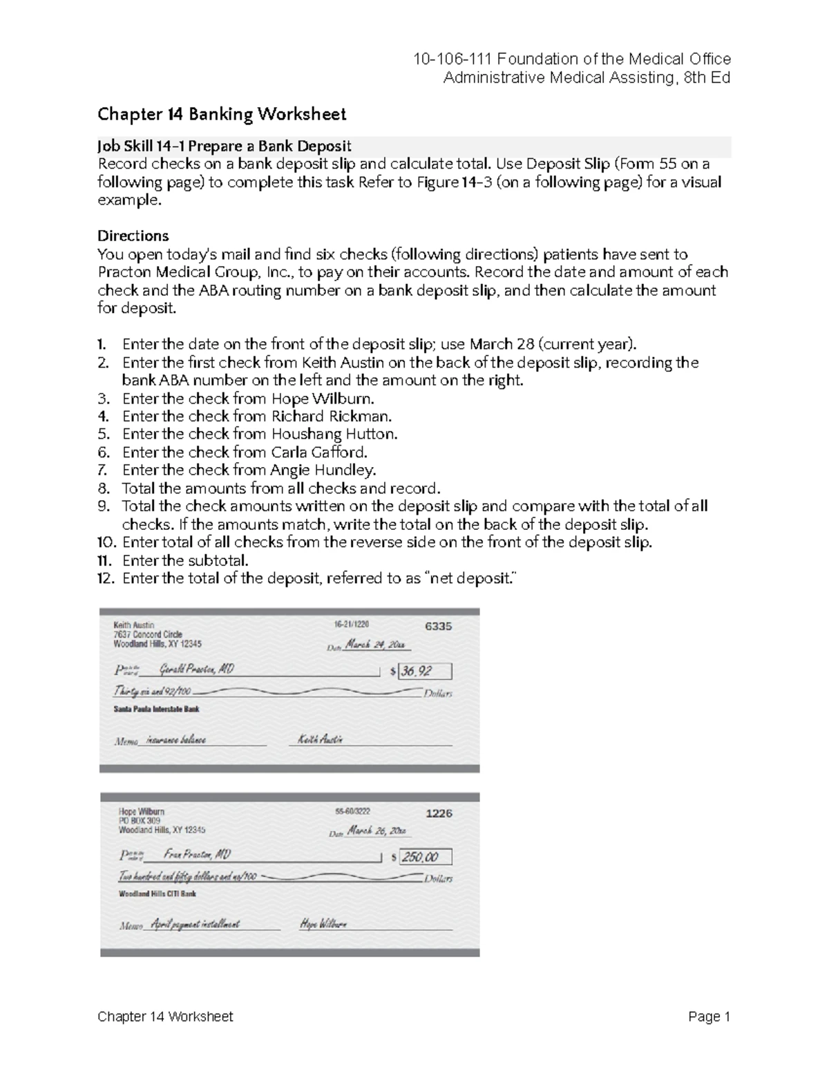 Chapter 20 Worksheet Christianson - Administrative Medical Assisting ...