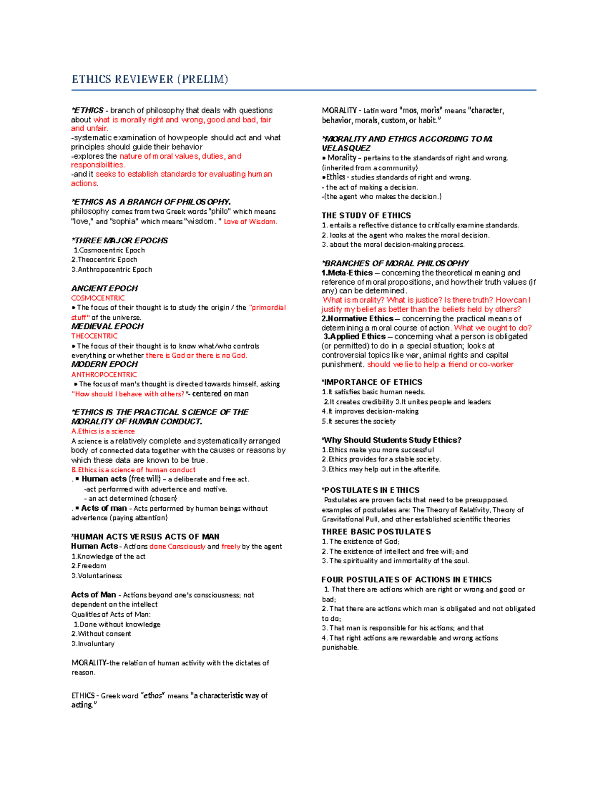 Ethics Reviewer - ETHICS REVIEWER (PRELIM) *ETHICS - branch of ...