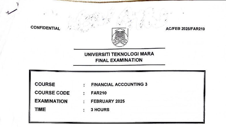 FAR210 Financial Accounting 3 Final Exam Paper - February 2025 - Studocu