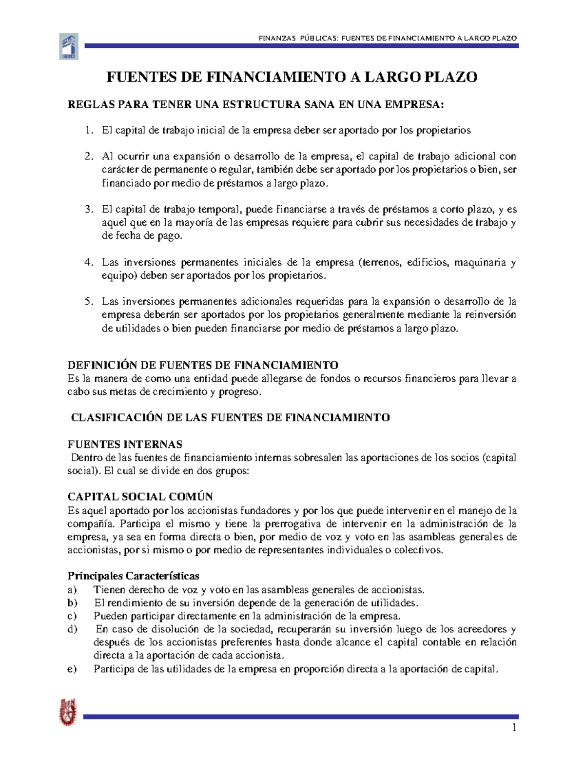 FINANZAS PÚBLICAS: FUENTES DE FINANCIAMIENTO A LARGO PLAZO - Studocu