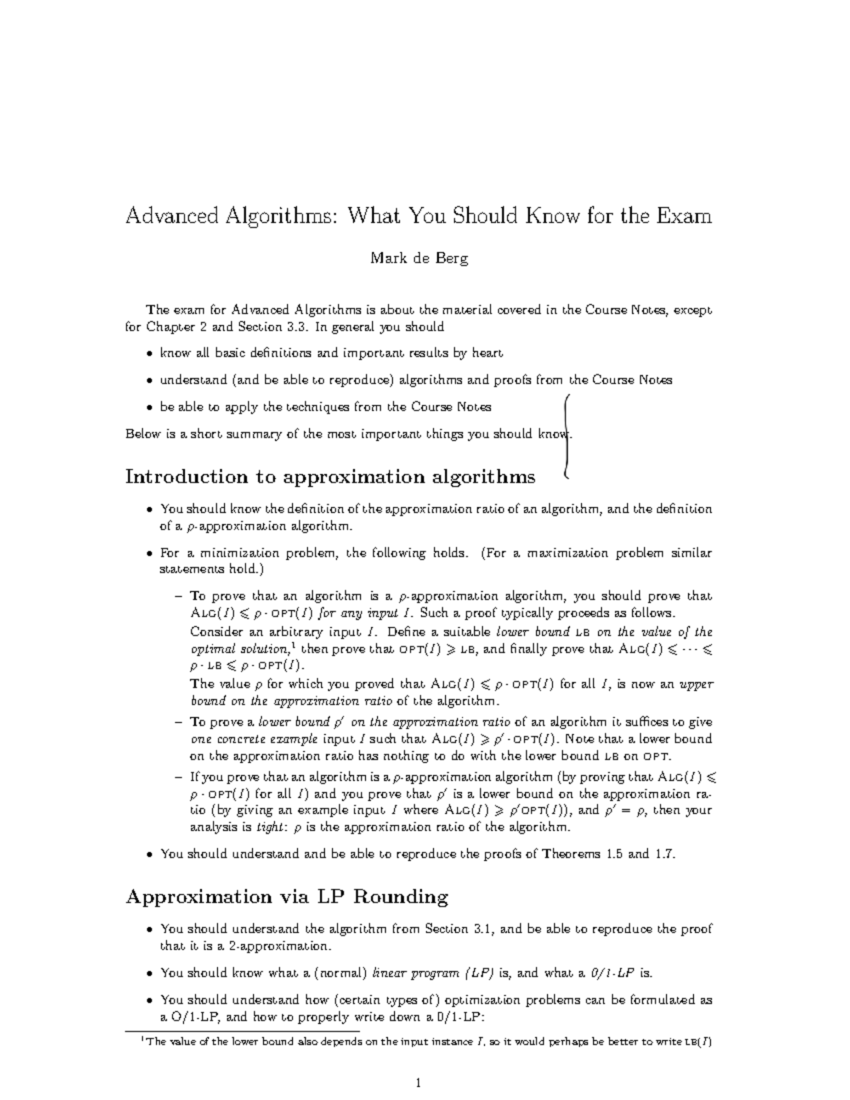 Advanced Algorithms Exam Study Guide - TU Eindhoven (2IMA10) - Studeersnel