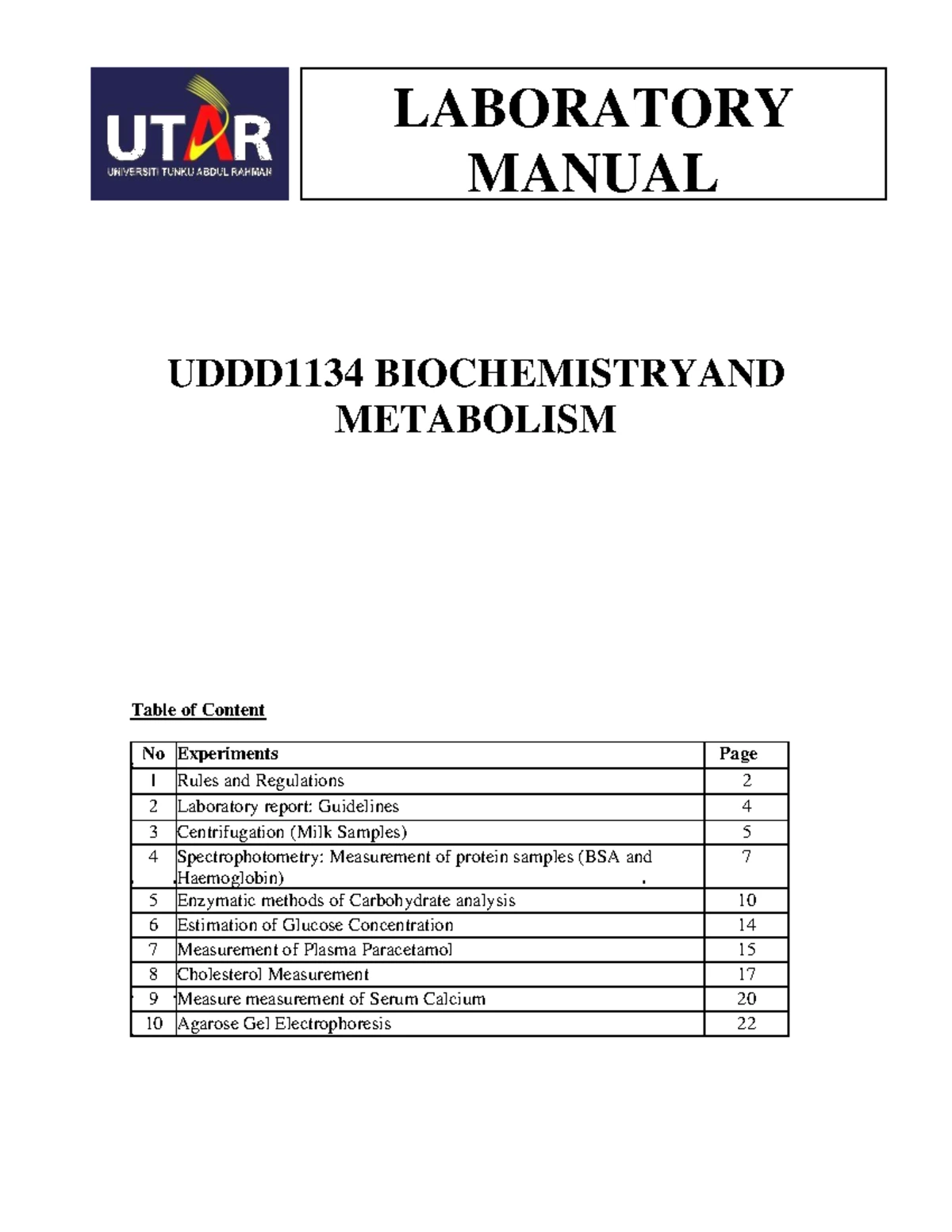 UEMB2223 Biochemistry & Molecular Biology Lab 1: DNA Extraction ...