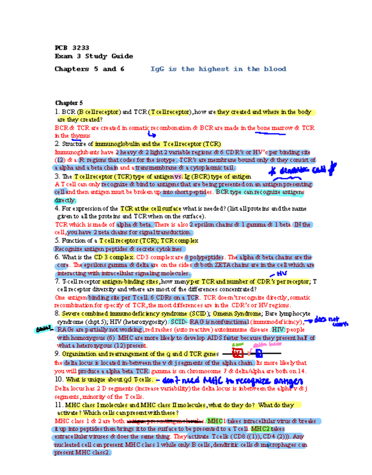 Immunology Exam 3 Chapters 5,6 Study Guide - PCB 3233 Exam 3 Study ...