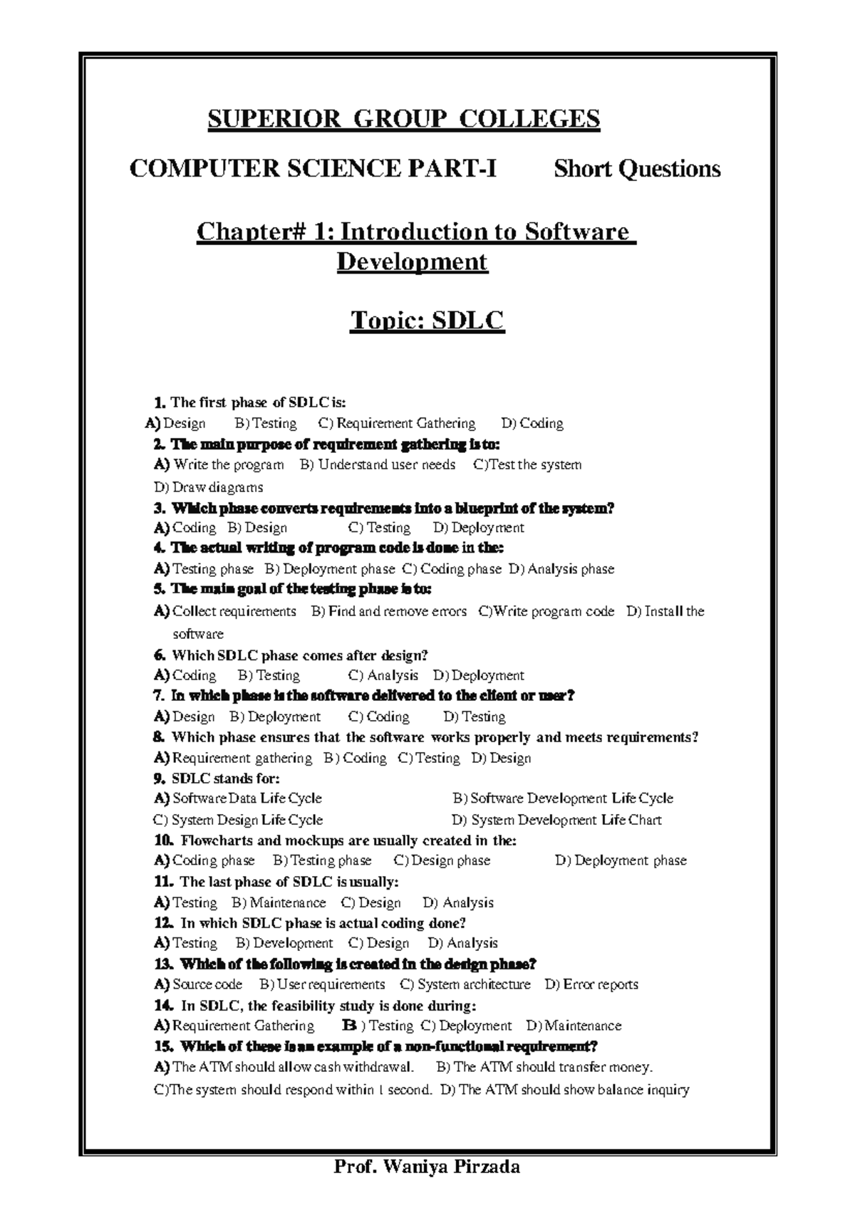 Unit #1 (SDLC) - Short Questions on Software Development - Studocu