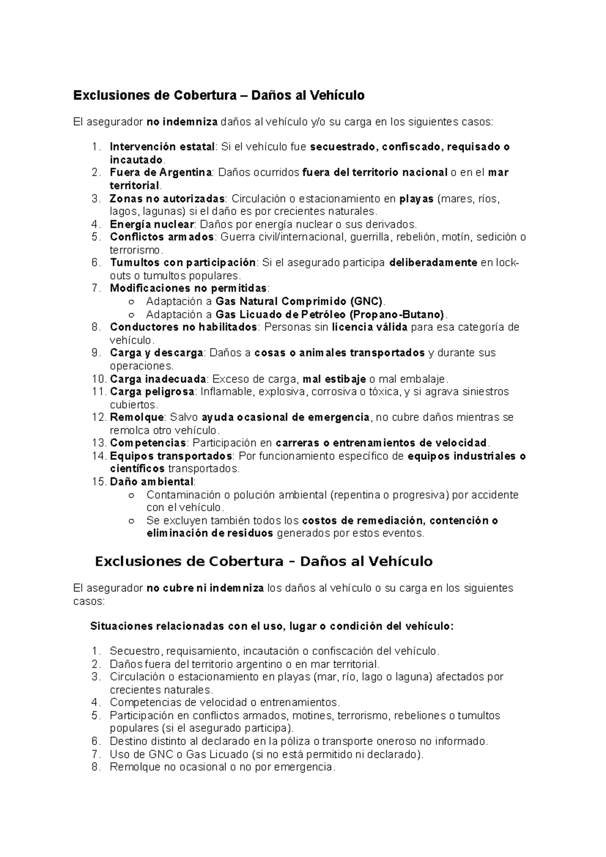 Exclusiones de Cobertura – Daños al Vehículo - Exclusiones de Cobertura ...