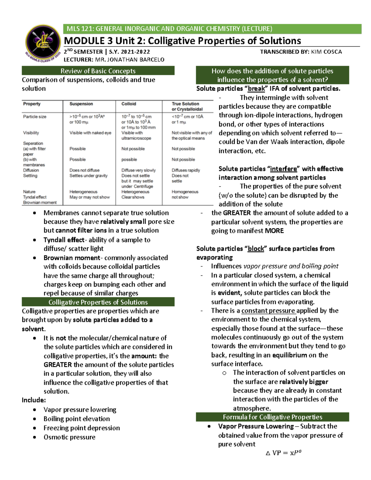 Transcript Module 3 - Summary Biochemistry - Review of Basic Concepts ...