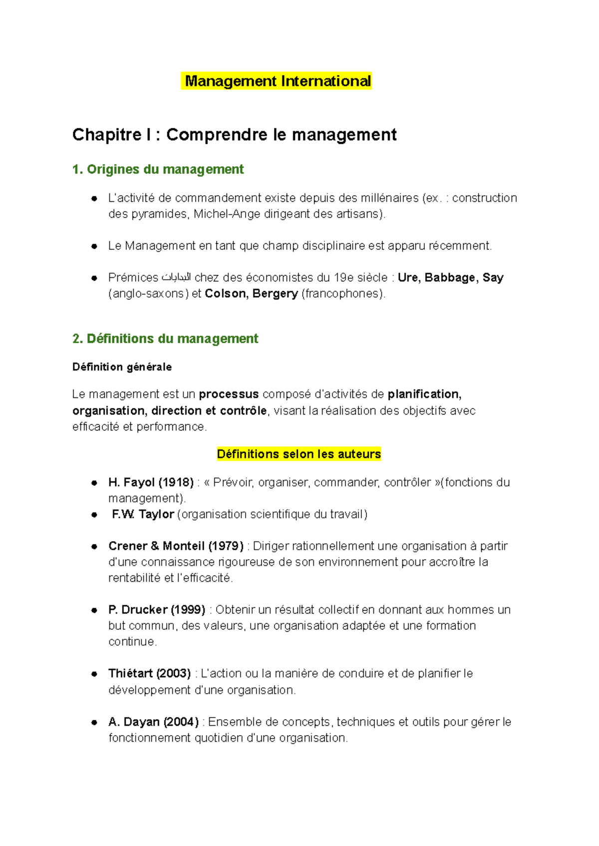 Management International : Comprendre le Management et ses Défis - Studocu
