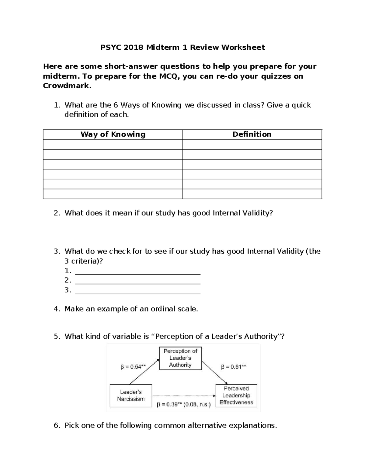 PSYC 2018 Midterm 1 Practice Short Answer Review Guide - Studocu