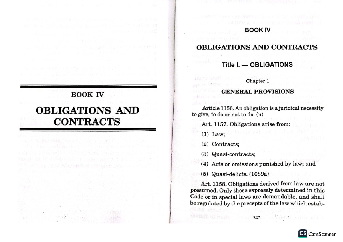 CIVIL CODE OF THE PHILIPPINES: OBLIGATIONS & CONTRACTS (BOOK IV) - Studocu