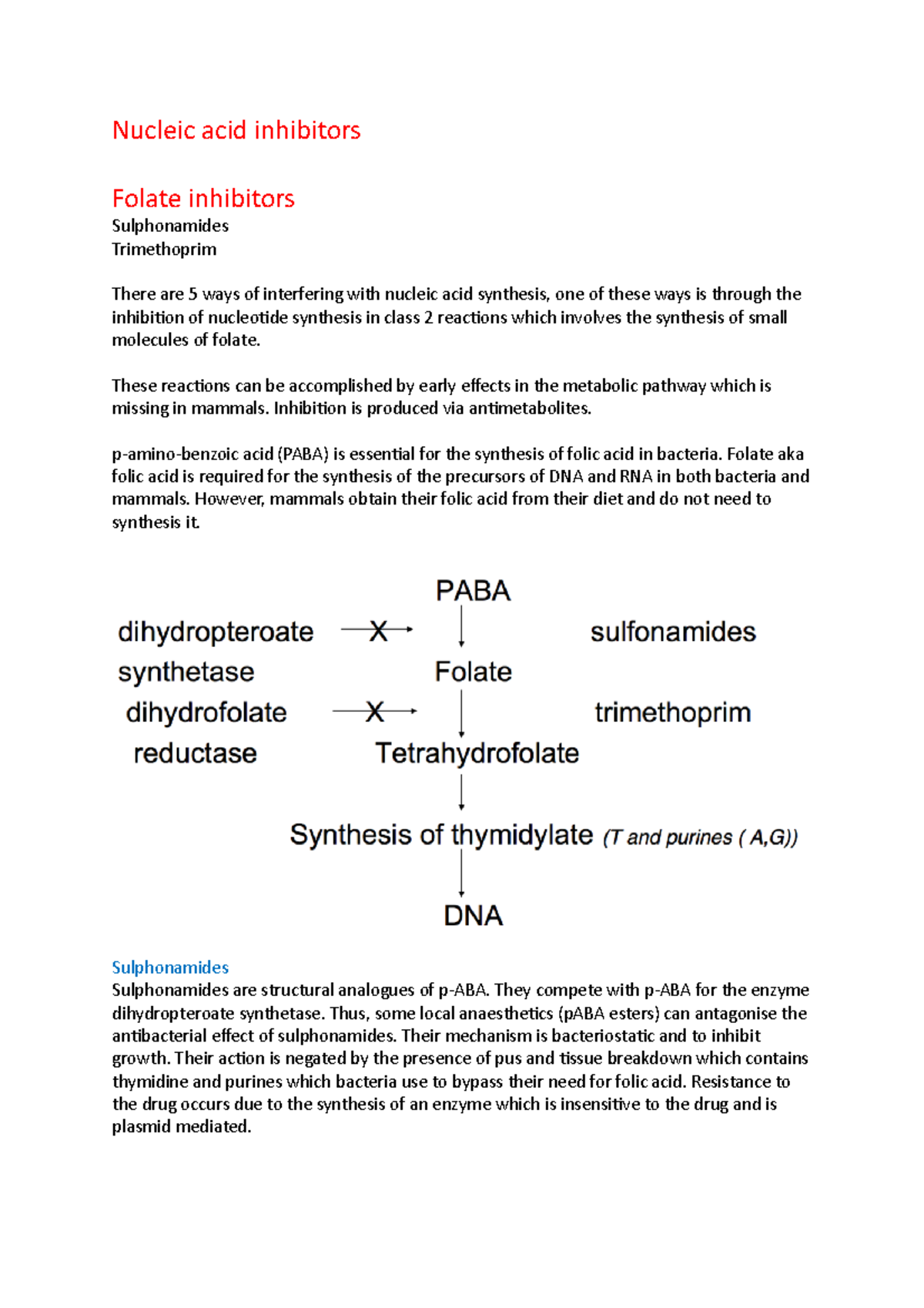 Nucleic acid inhibitors - Folate and non folate drugs - Nucleic acid ...