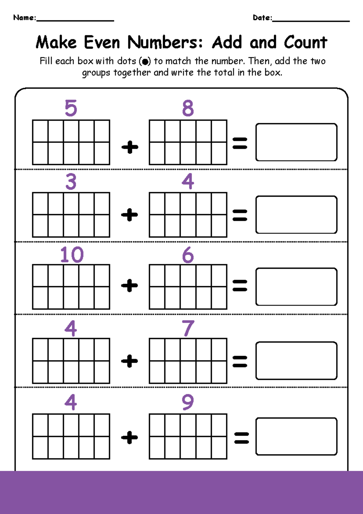 Make Even Numbers: Add and Count - 2nd Grade Worksheet - Name: Date: 3 ...