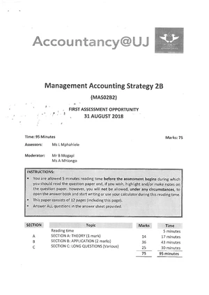 MAS02A2 - Management Accounting Strategy 2A Past Paper for Test ...