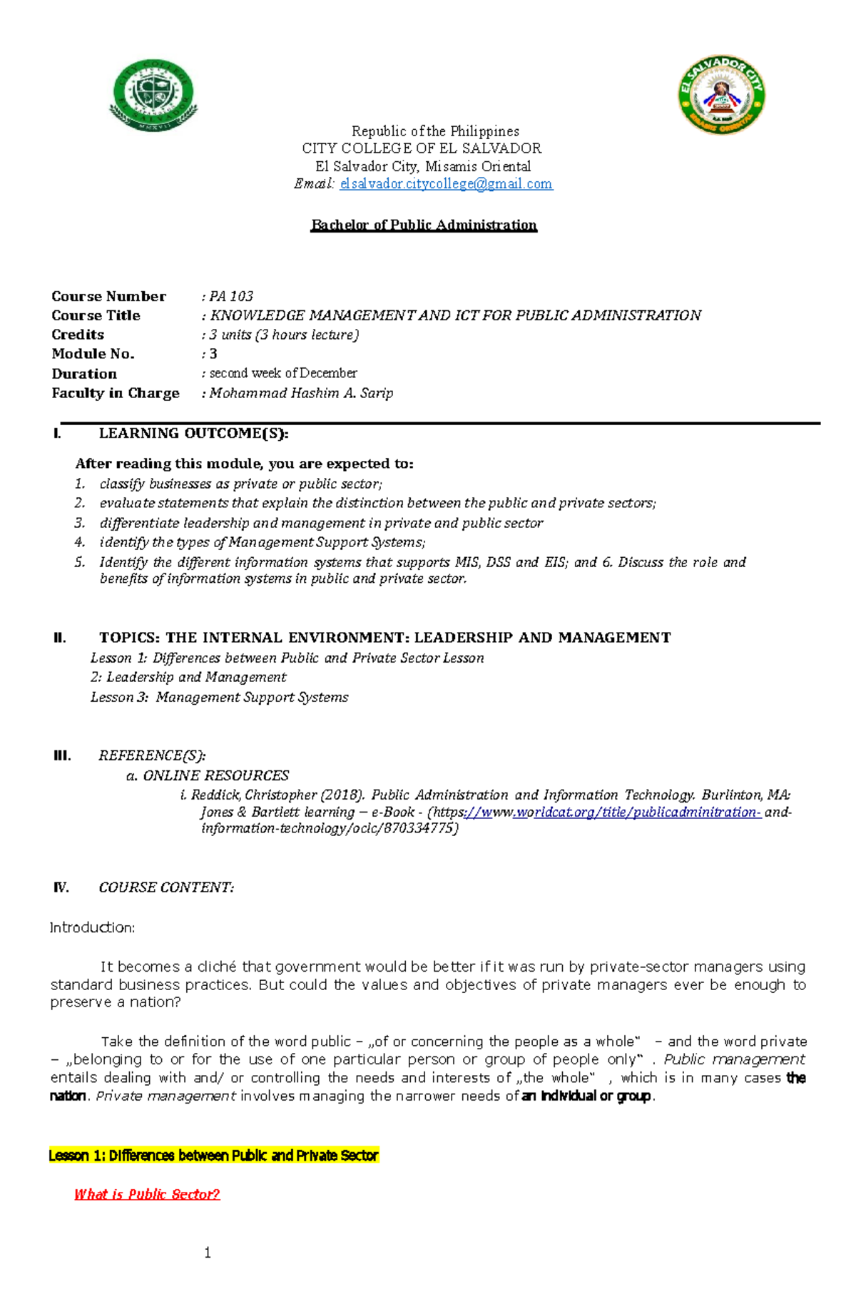 BPA-103 WEEK 7 - ICT and Knowledge Management in Public Admin - Studocu