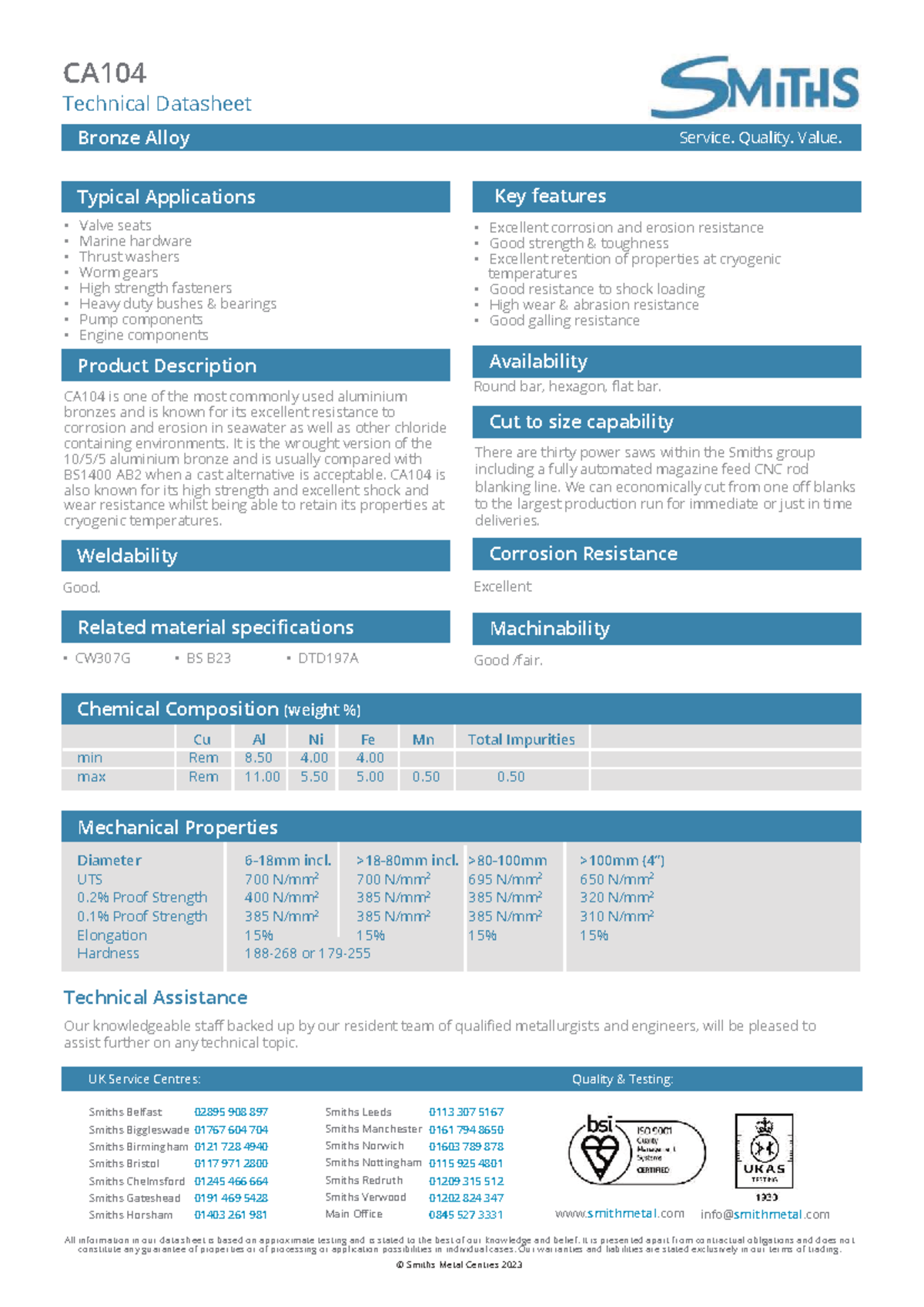 CA104 Technical Datasheet: Properties for Marine Applications - Studocu