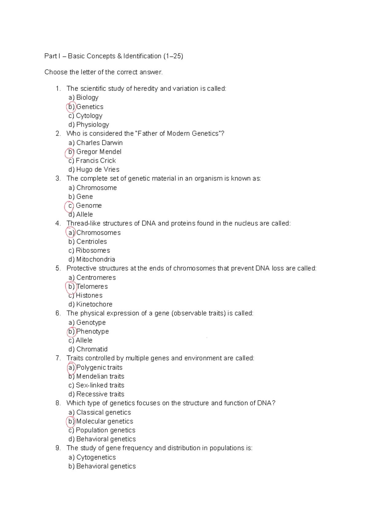 MOCK EXAM BA 2 - Basic Genetics Concepts and Questions - Studocu