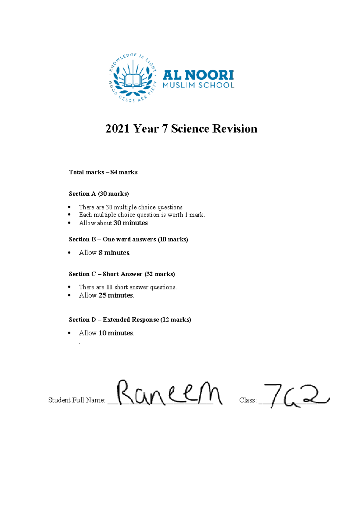 Year 7 Science Mock Exam 2021: Comprehensive Revision Guide - Studocu