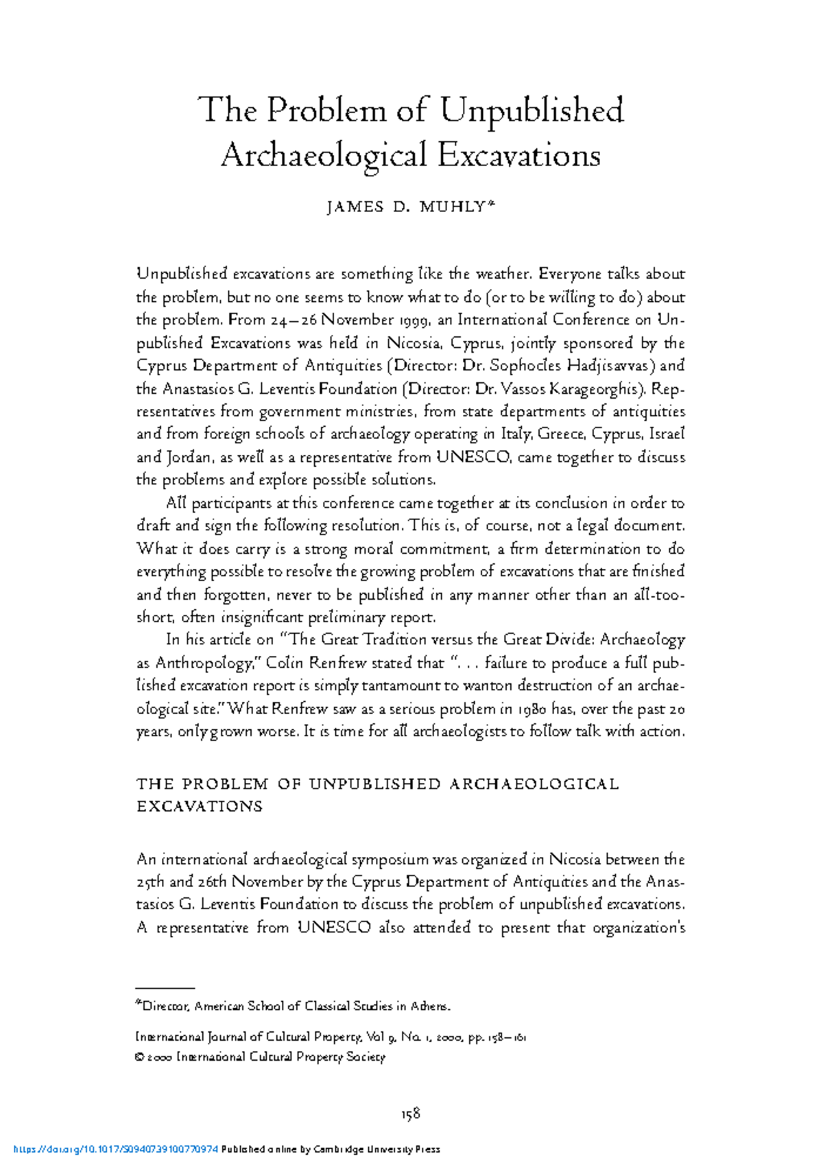 International conference resolution on unpublished archaeological ...