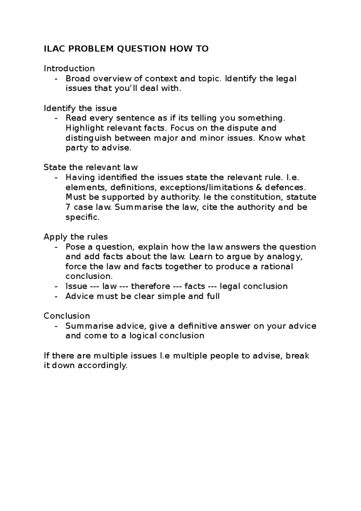 ILAC PROBLEM QUESTION HOW TO: A Comprehensive Guide for Legal Analysis ...