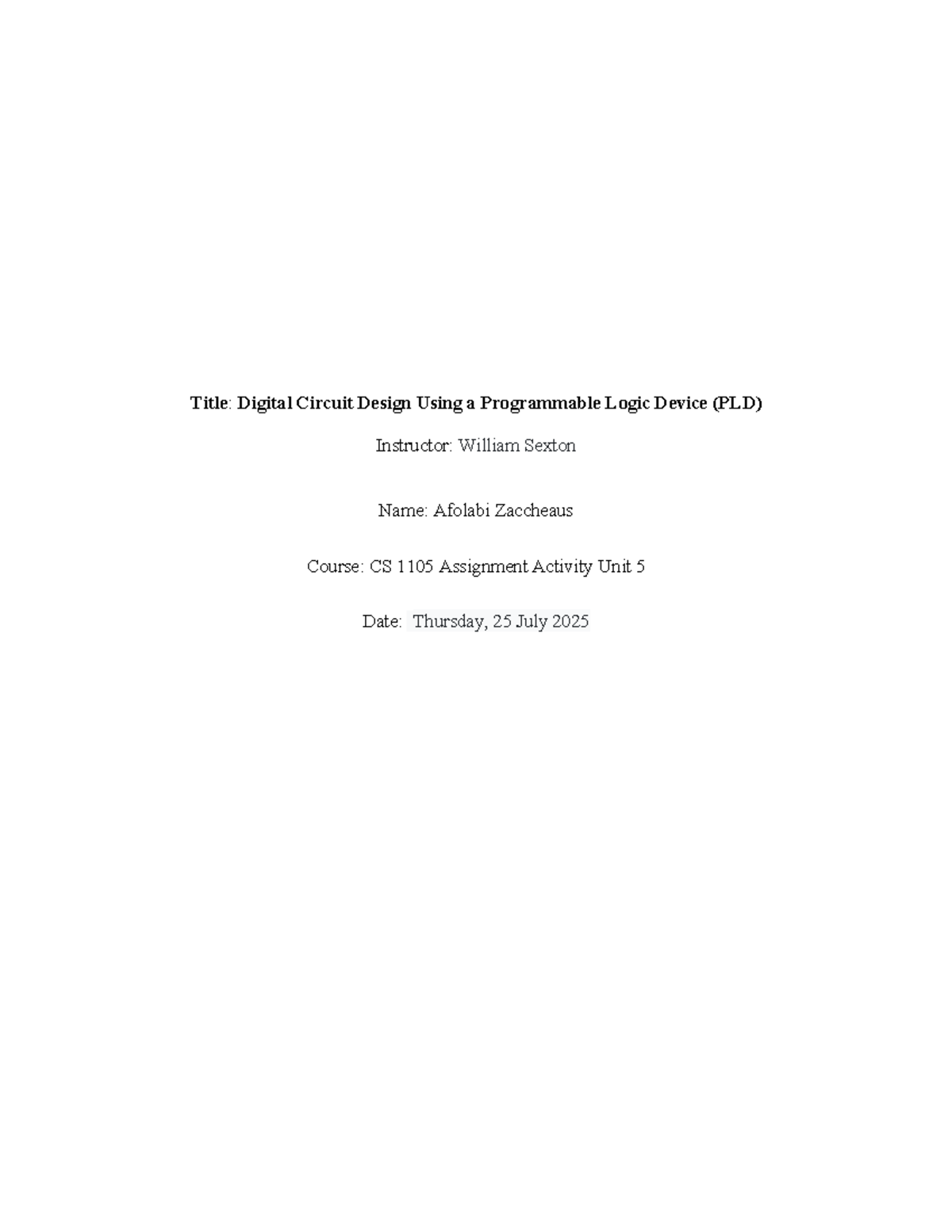 CS 1105 Assignment: Digital Combination Lock System Using PLD - Studocu
