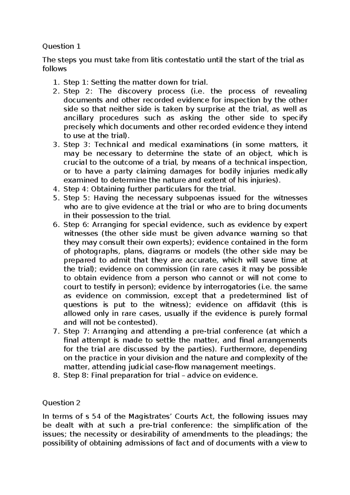 Study Unit 11: Trial Preparation Steps and Discovery Process - Studocu