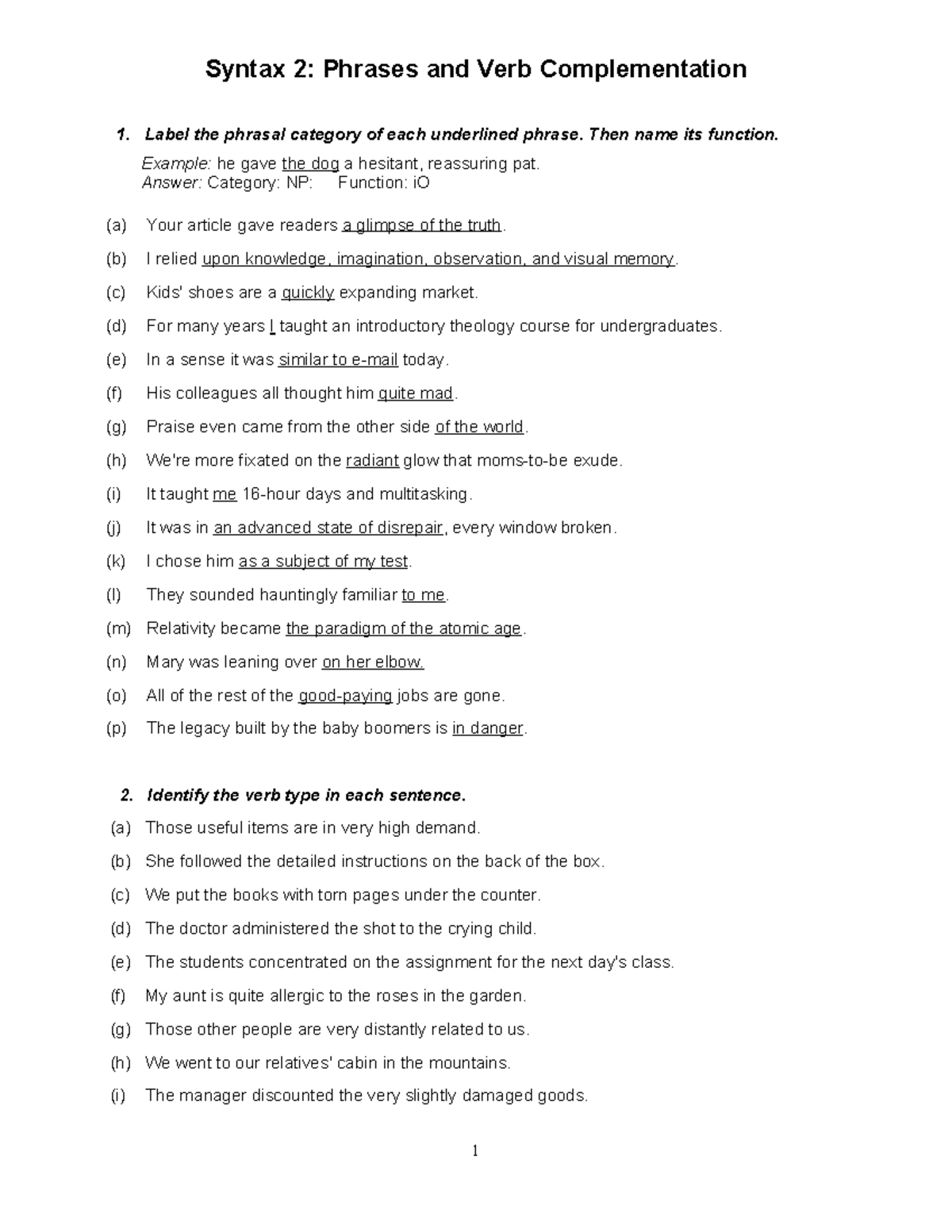 A11 - Syntax Phrases and Verb Complementation - Syntax 2: Phrases and ...
