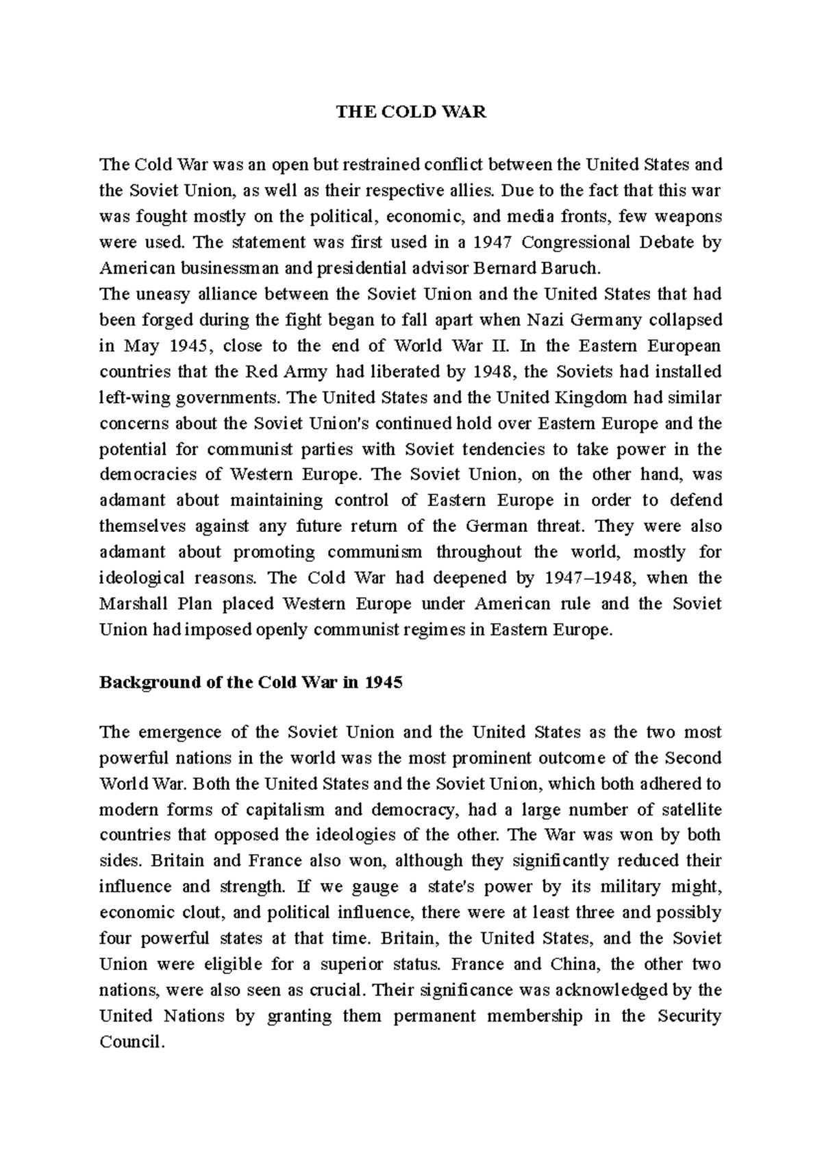 Cold War Analysis: Key Causes and Developments (HIST 101) - Studocu