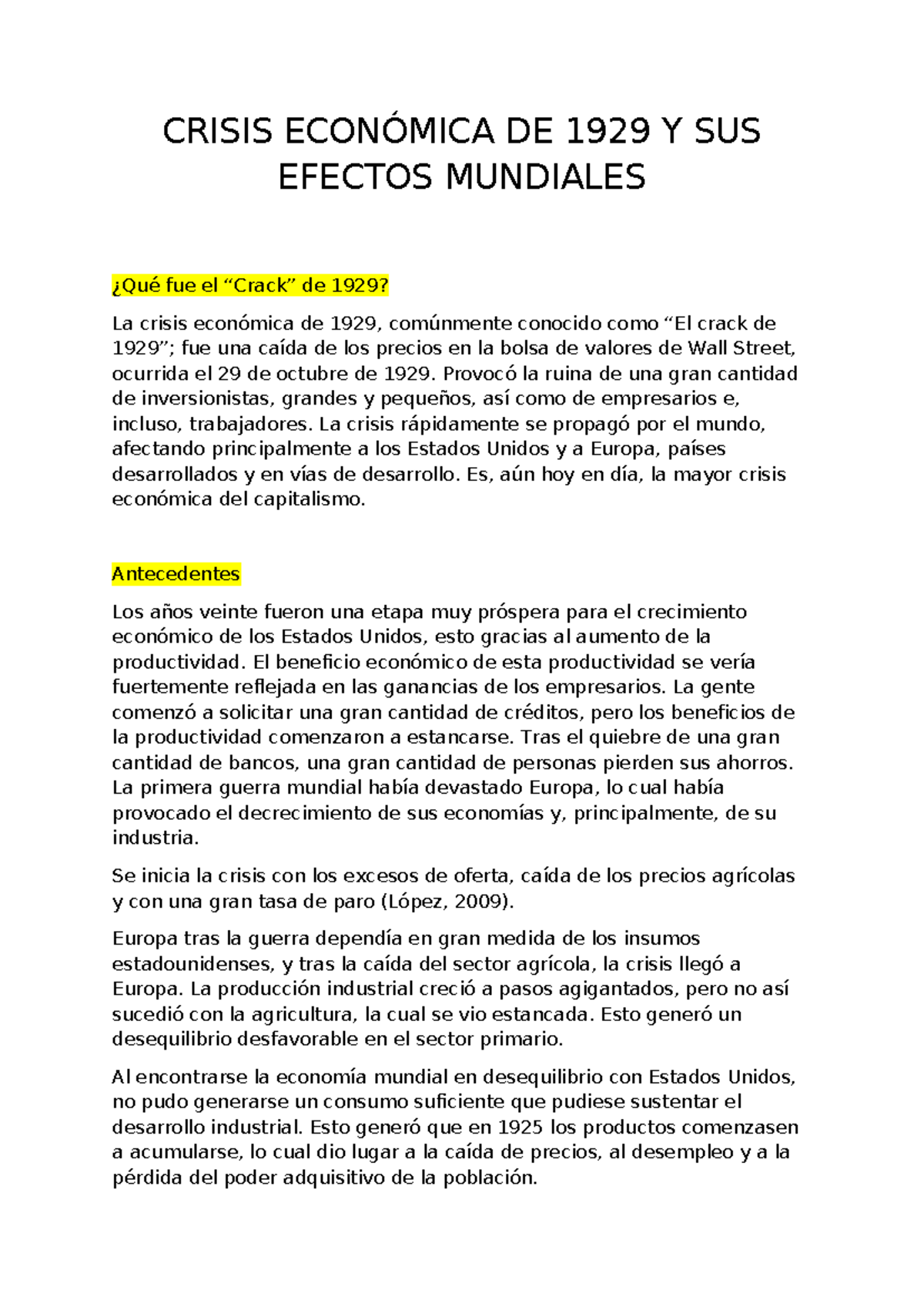 CRISIS ECONÓMICA DE 1929: ANÁLISIS Y CONSECUENCIAS GLOBALES - Studocu