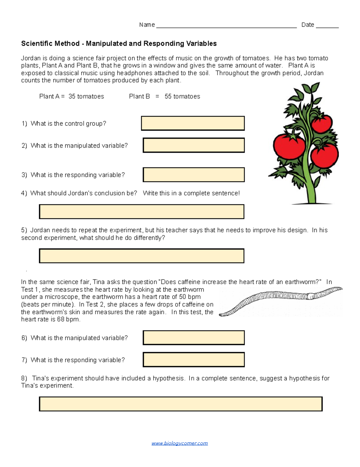 Tutorial exercise 200.20  Manipulated and Responding Variables   Name ...