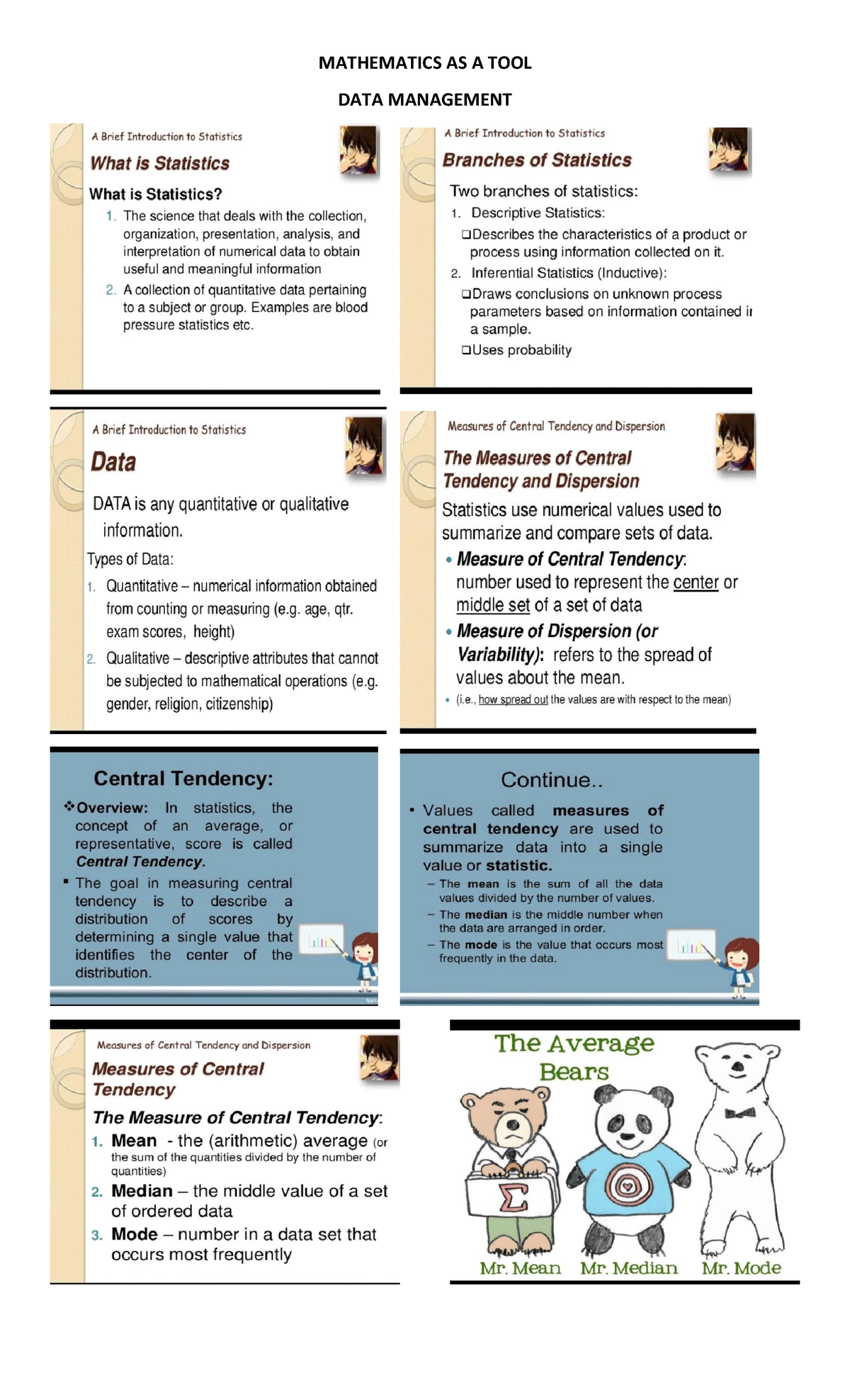 Mathematics AS A TOOL-DATA Management - BS Psychology - MATHEMATICS AS ...