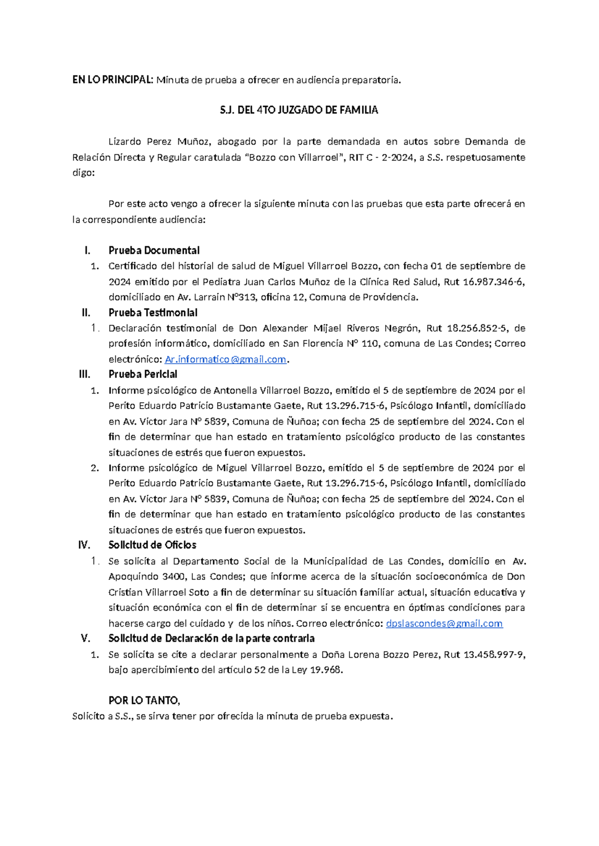 Minuta de Prueba en Audiencia Preparatoria - Demanda C-2-2024 - Document Preview