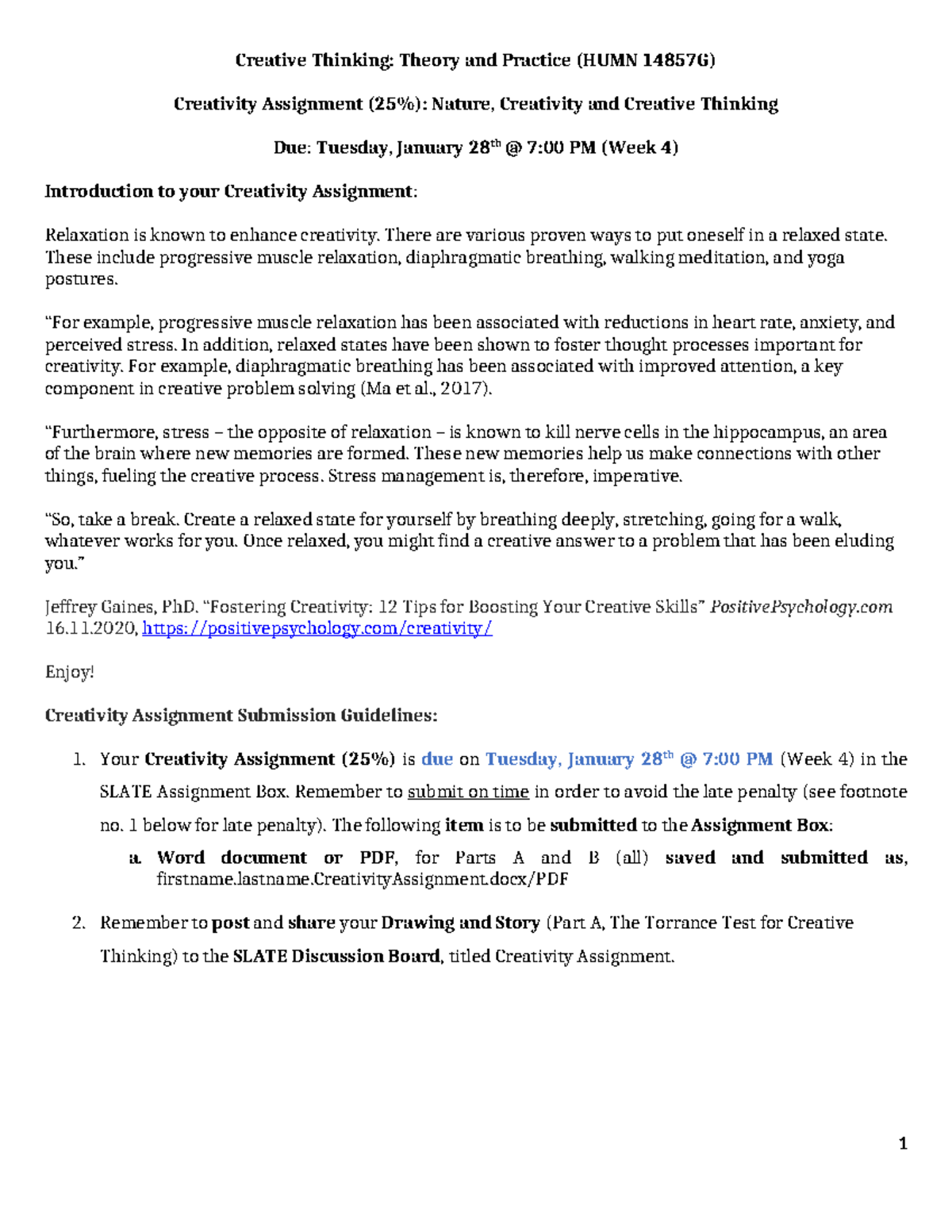 Creativity assignment: Exploring nature and creative thinking (HUMN ...