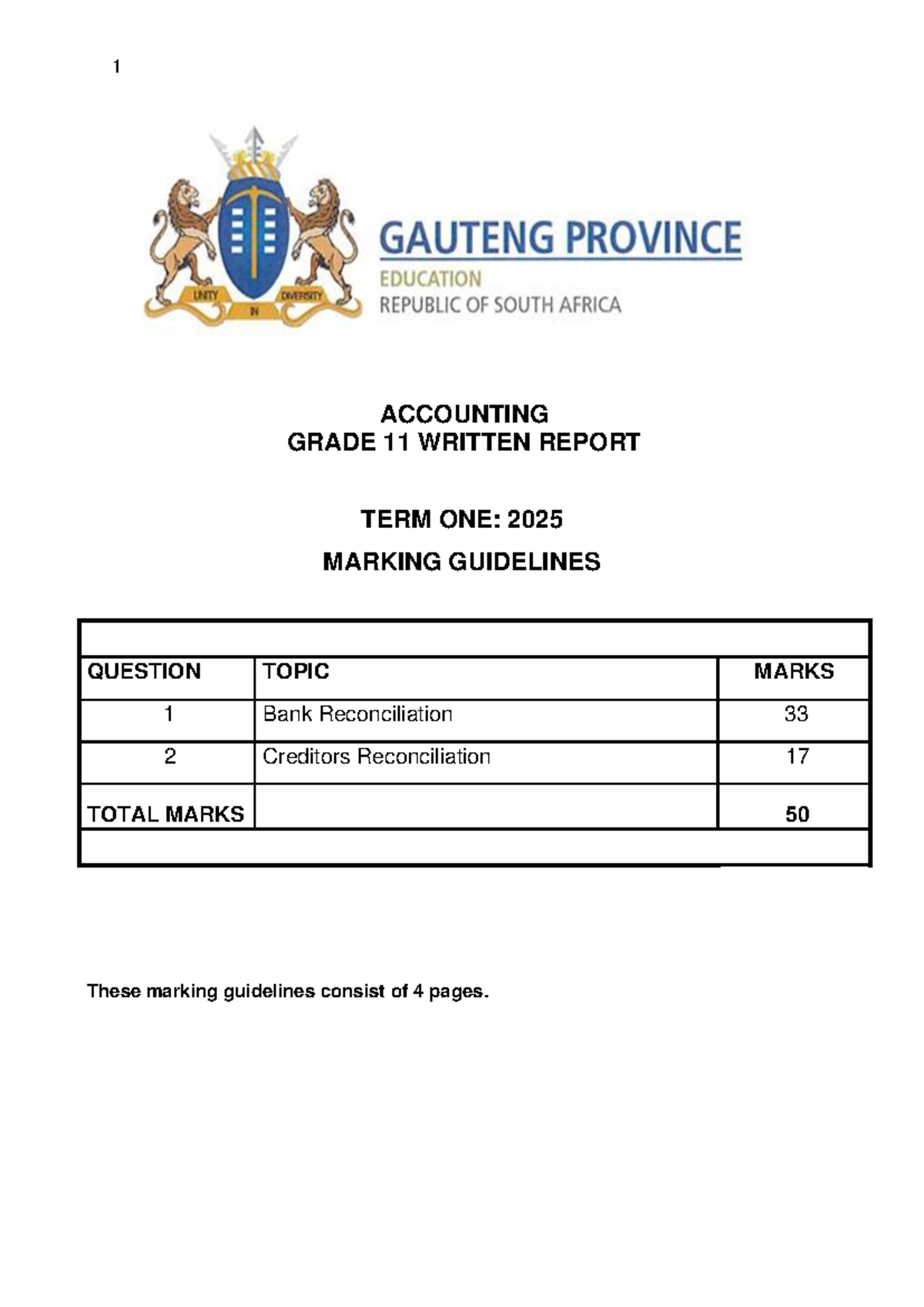 GR 11 ACC Written Report 2025: Term 1 Marking Guidelines - Studocu