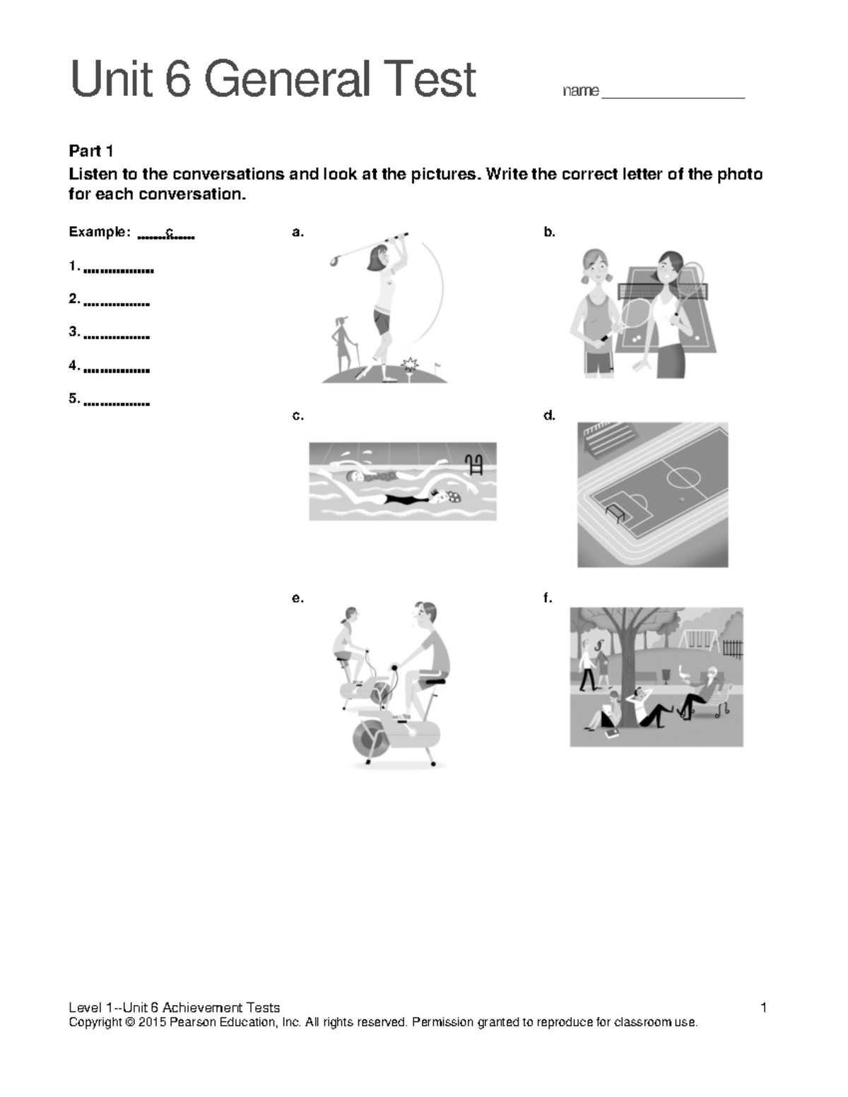 Top Notch 1 Unit 6 General Test & Writing Assessment - Studocu