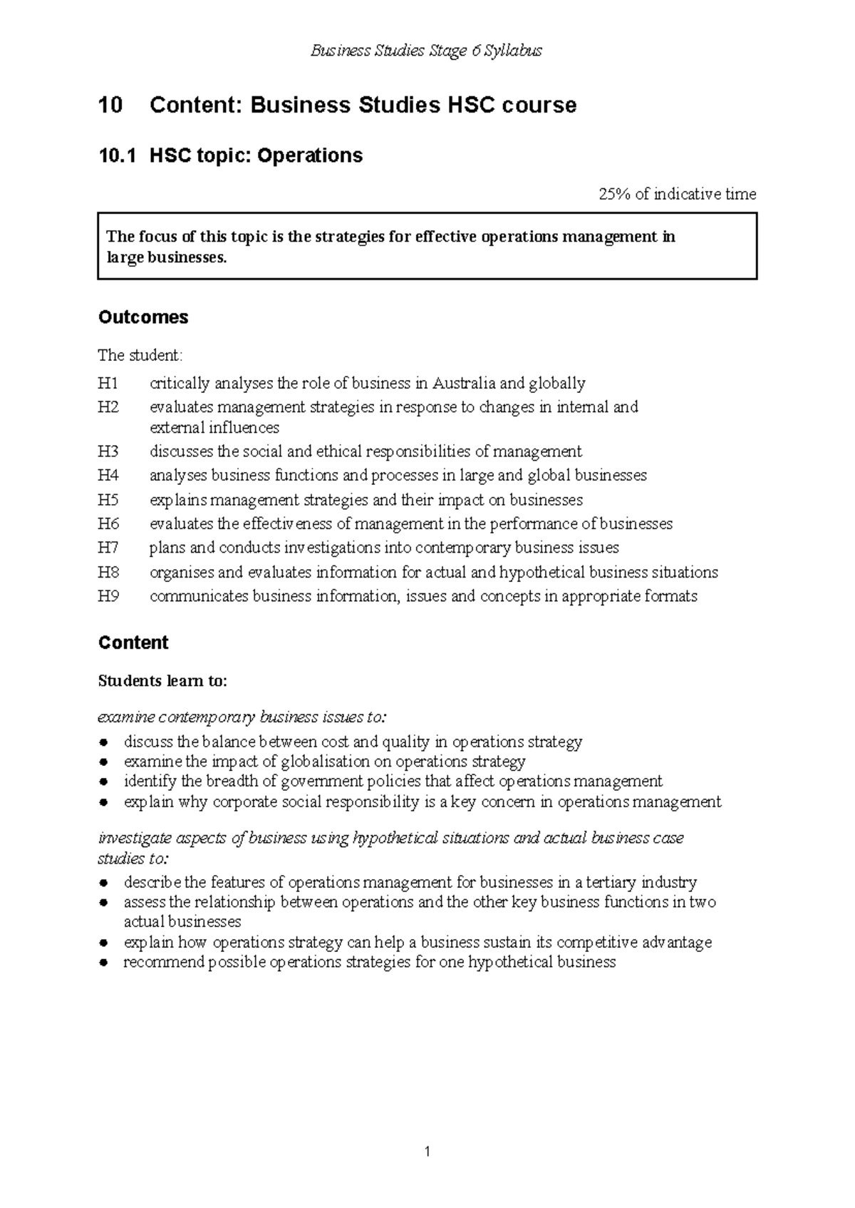 Business Studies Stage 6 Syllabus: HSC Topics Overview for Year 12 ...