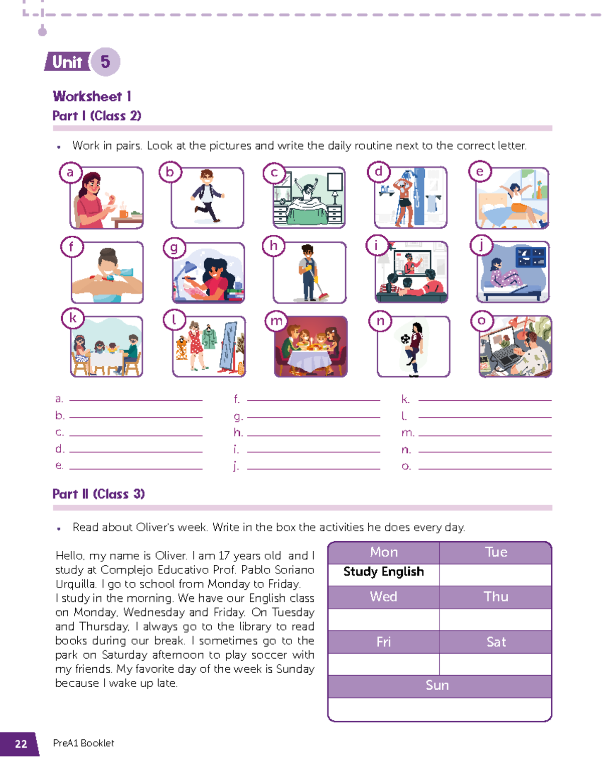Unit 5 Booklet: Daily Routines Worksheets (Classes 2 & 3) - Studocu