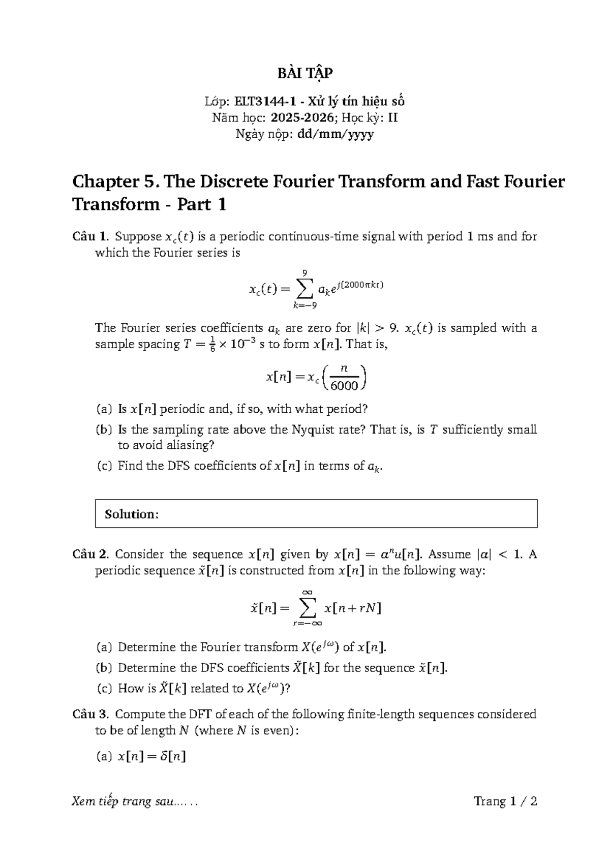 DSP Homework 5 - Chapter 5: Discrete Fourier Transform & FFT - Studocu