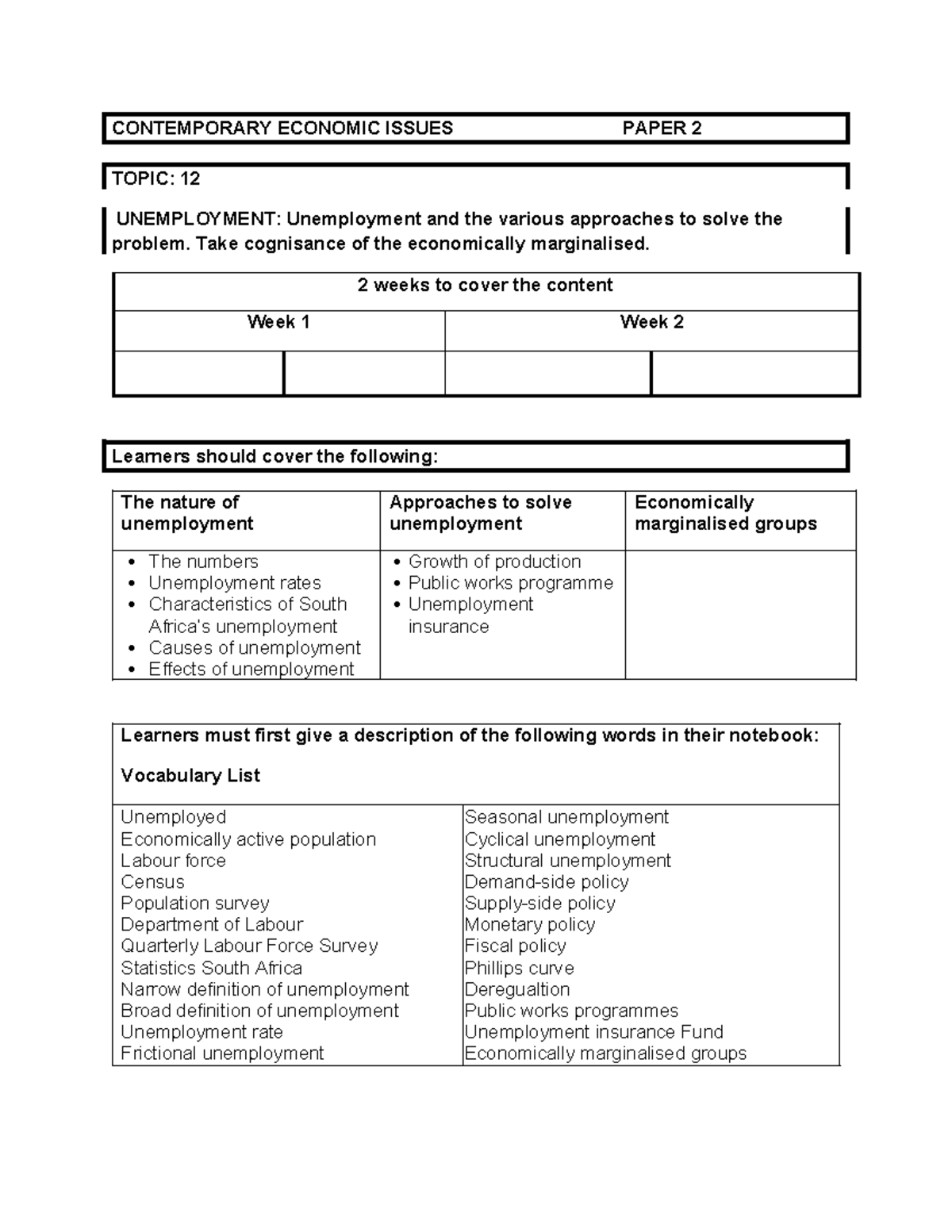 Gr 10 Topic 12 Unemployment - CONTEMPORARY ECONOMIC ISSUES PAPER 2 ...