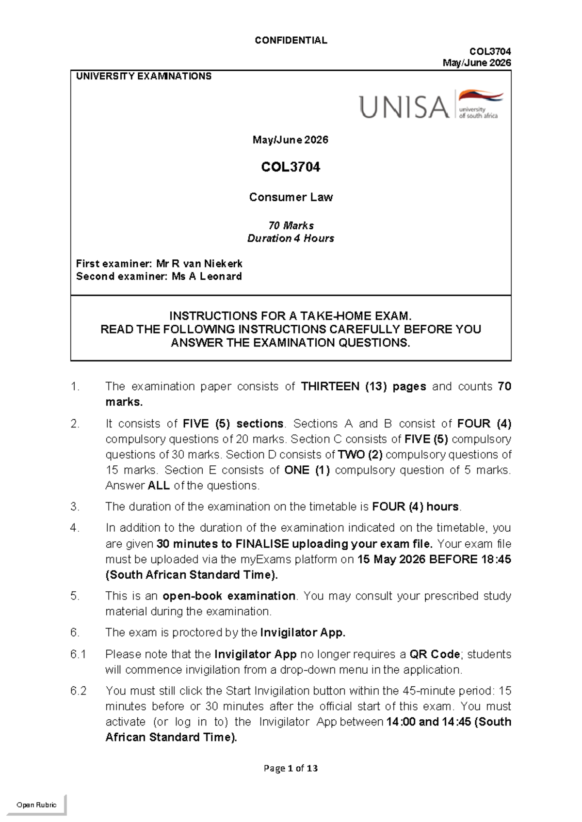 COL3704 Final Exam Guidelines & Instructions - May 2026 - Studocu