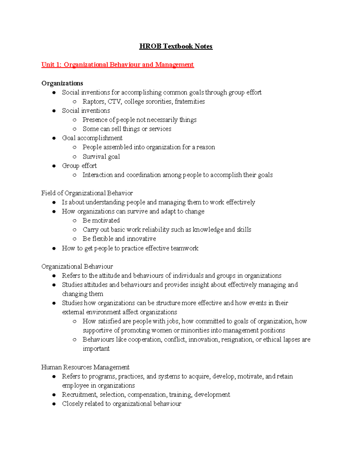 HROB 101: Textbook Notes on Organizational Behaviour & Management - Studocu