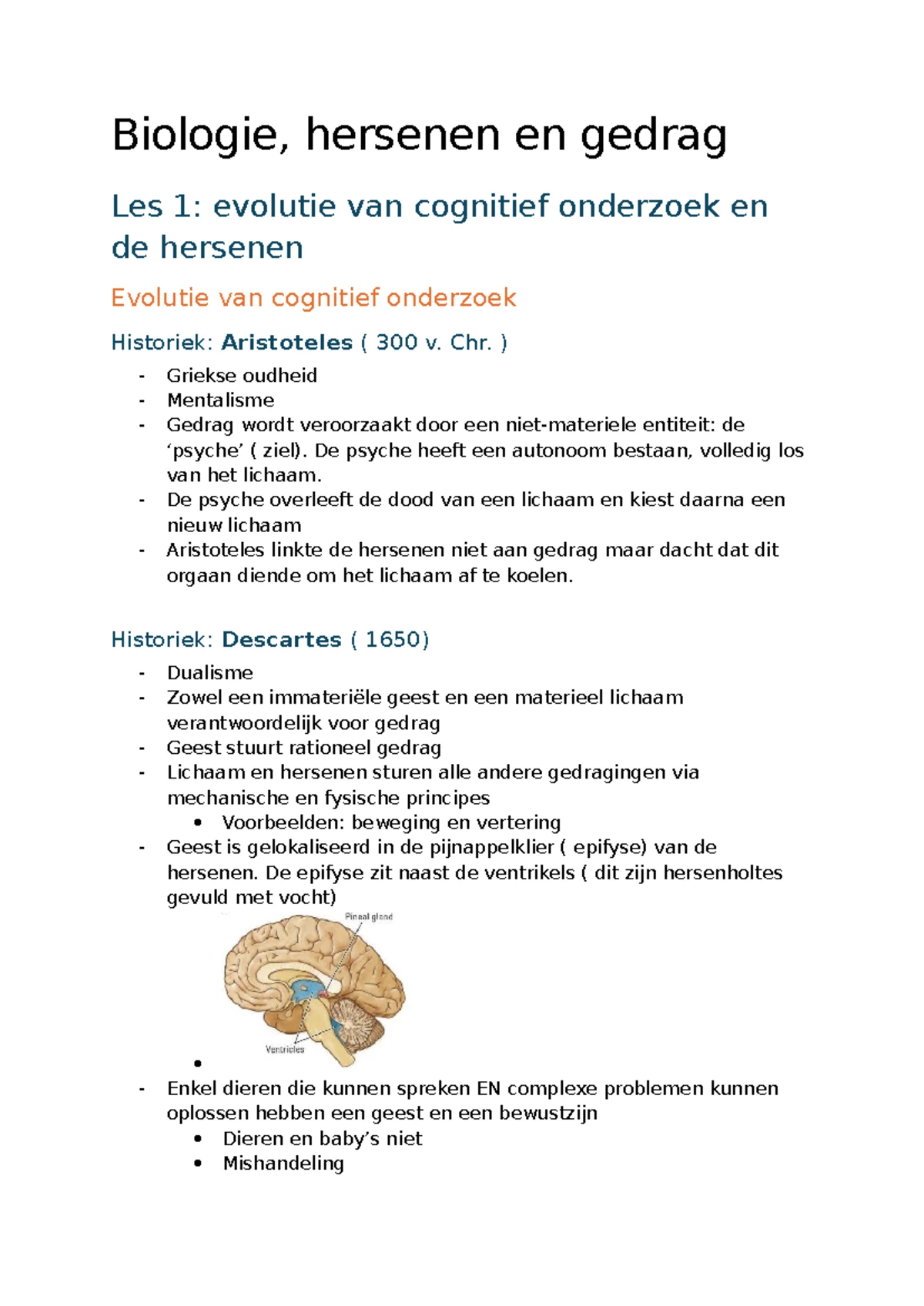 BIOLOGIE (300 VC) LES 1: EVOLUTIE VAN COGNITIEF ONDERZOEK EN HERSENEN ...