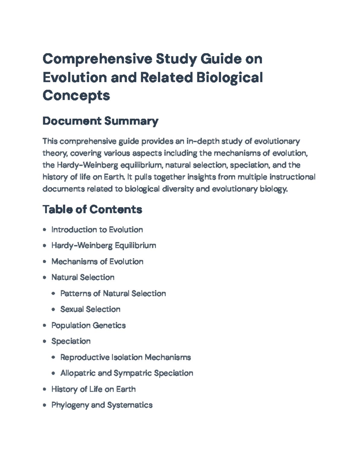Comprehensive Evolution Study Guide for Biology Course (BIO101 ...