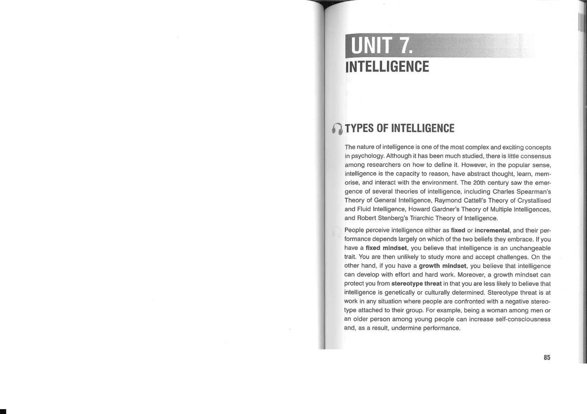 UNIT 7: TYPES OF INTELLIGENCE IN PSYCHOLOGY - Studocu